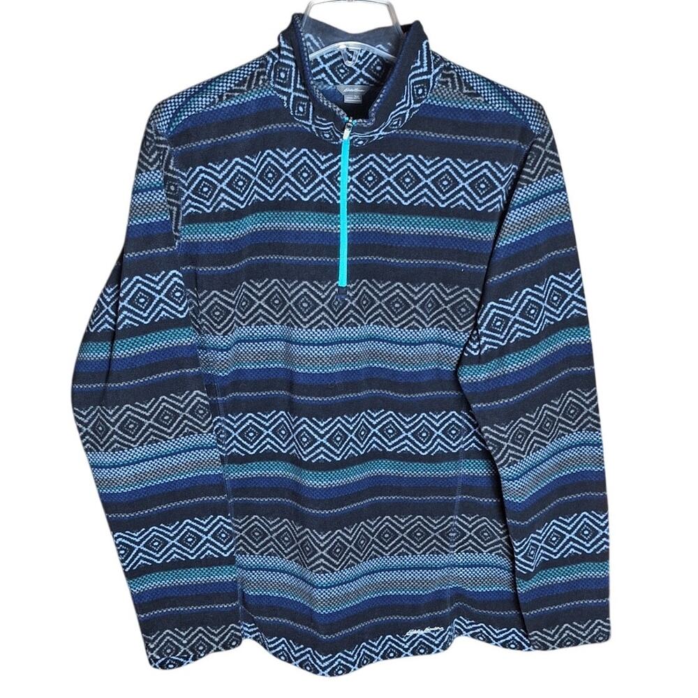 Eddie Bauer Women 2XL Blue Southwestern Striped Quarter Zip Fleece Sweatshirt